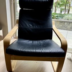 IKEA POÄNG armchair – Black Leather & Birch Frame Discontinued