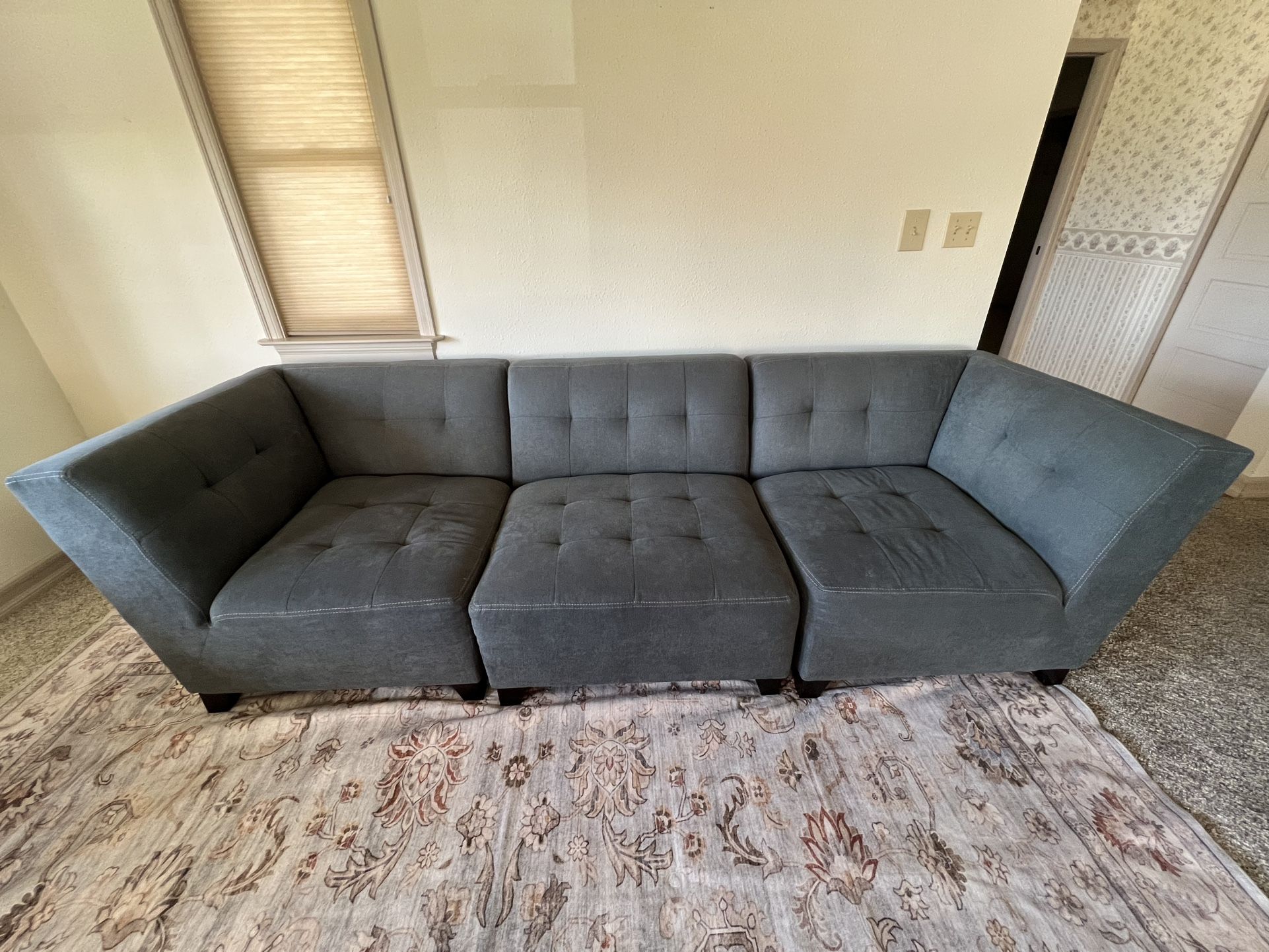 Blue Modular Sofa And Ottoman