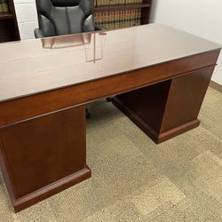 Beautiful Wood Office Desk With Glass Top