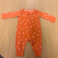 Baby Long Sleeve Zip Romper Orange Alphabet Print