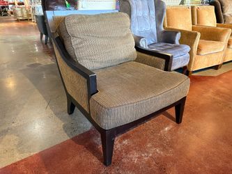 BERNHARDT Vintage Brown Striped Curved Accent Chair with Dark Wood Frame