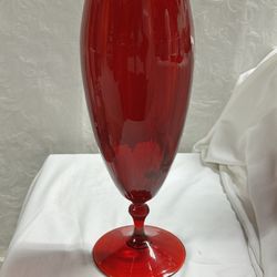 Empoli Red Optic Footed Mid-Century Vase/Compote