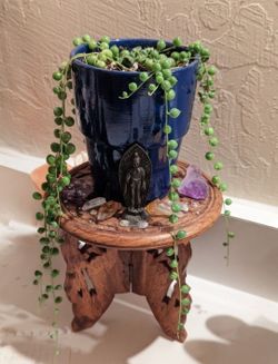 6" Wood Carved Mini Stand Table Boho Spiritual Indian Yoga Candle Altar Plant Statue Display Reiki Massage Crystal Foldable Folds Flat Ganesh Suvi