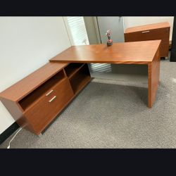 L- Shape Desk With Matching File Cabinet 
