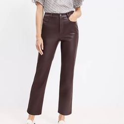LOFT Brown Faux Leather Straight-Leg Pants