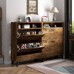 A406 $85  Entryway Shoe Storage Cabinet with 2 Flip Drawers