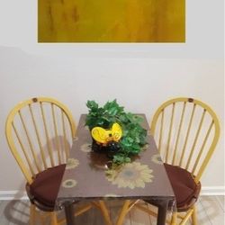 ‼️PRICE DROP ..... 3~PIECE BOHO 🌻 SUNFLOWER TABLE SET with TWO WINDSOR CHAIRS..... $200.00