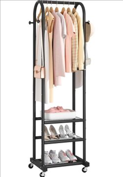Kaitiemoo Portable Clothes Rack with Wheels, Space Saving Metal Clothing Rack
With 3 Shelves