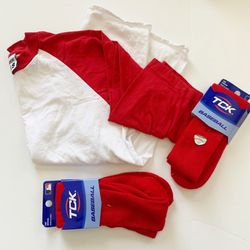 3 pc Baseball Shirt and 2 New Socks size Adult Small (Youth Large) Red 