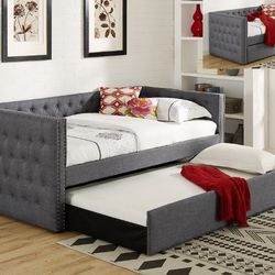 Daybeds are basically regular twin sized beds with a headboard that extends to the long size of the bed. 
