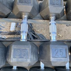 25lb Hex Rubber Dumbbell Set Weights