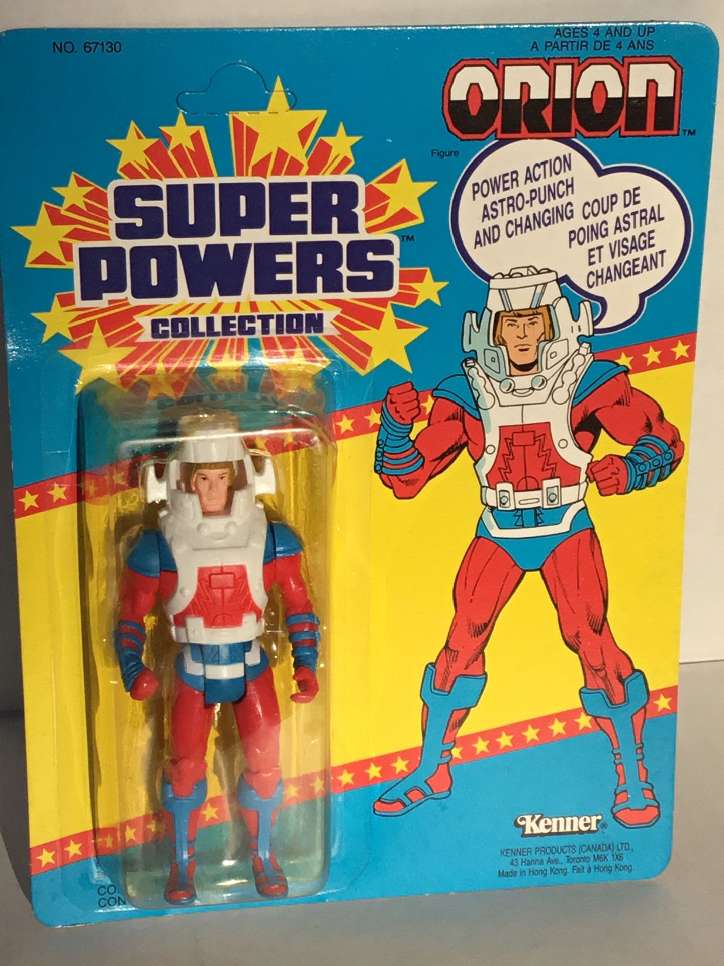 Vintage RARE CANADIAN BACK CARD OF “ORION” SUPERPOWERS ACTION FIGURE MOC