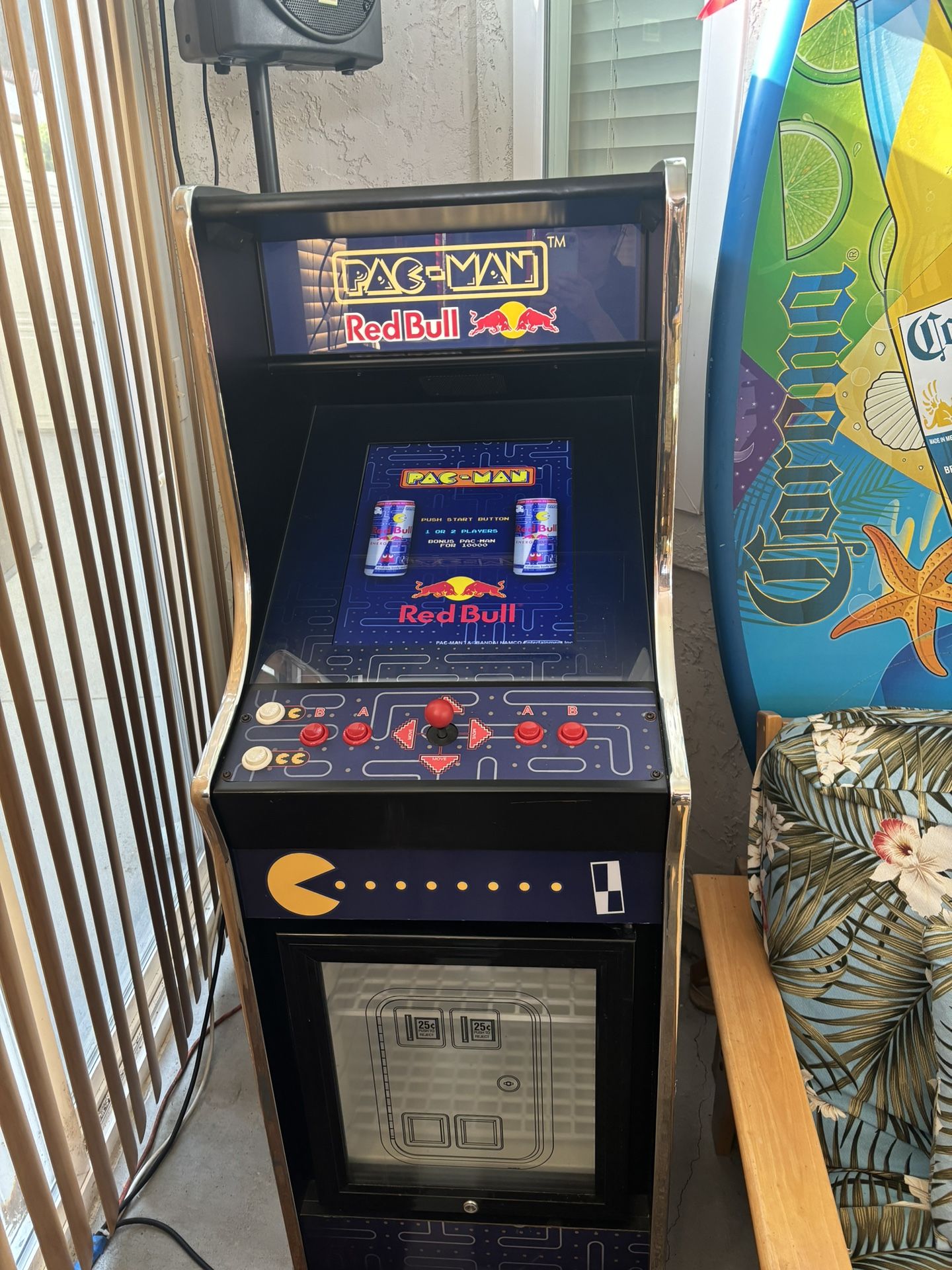 PAC Man “Red bull” Special Edition Arcade Machine With Refrigerator