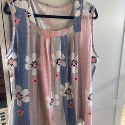 Sleeveless Blouse Large Floral Pattern 3XL