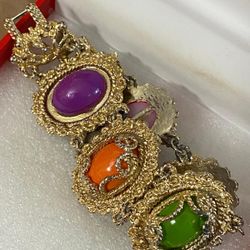 Pulsera Gold Filled Piedras Colores Joyería Antigua 