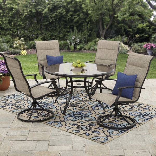 Mainstays Highland Knolls 5 Piece Dining Set In Padded Pebblestone Mainstays Highland Knolls 5 Piece Dining Set In Padded Pebblestone Stria Seats 4 Brandnew Chairs Easy Assembly Durable Rust Resistant Powde