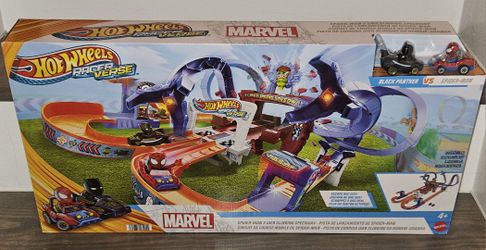 Hot Wheels RacerVerse Toy Car Track Set, Spider-Man’s Web-Slinging Speedway (BRAND NEW) 