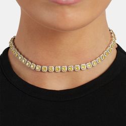 7mm Yellow Iced Clustered Tennis Chain Choker Diamond Rhinestone