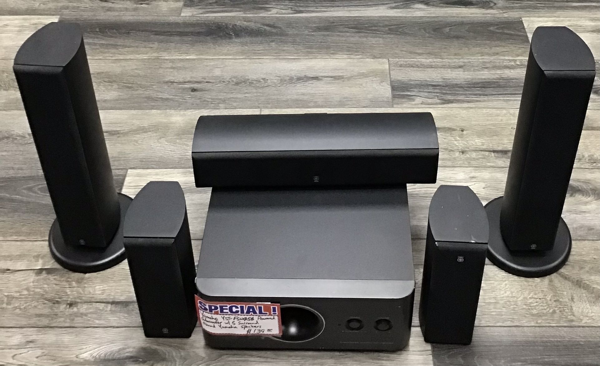 Yamaha YST-FSW050 Powered Subwoofer W/ 5 Surround Sound Yamaha Speakers