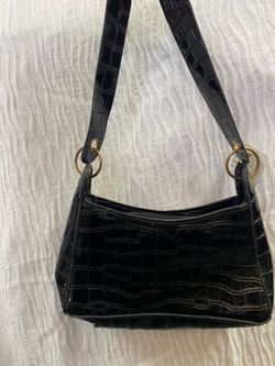 Black Croc Embossed Shoulder Bag