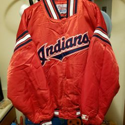 ? )B Cleveland Indians Stitched Satin Starter Jacket Size Large