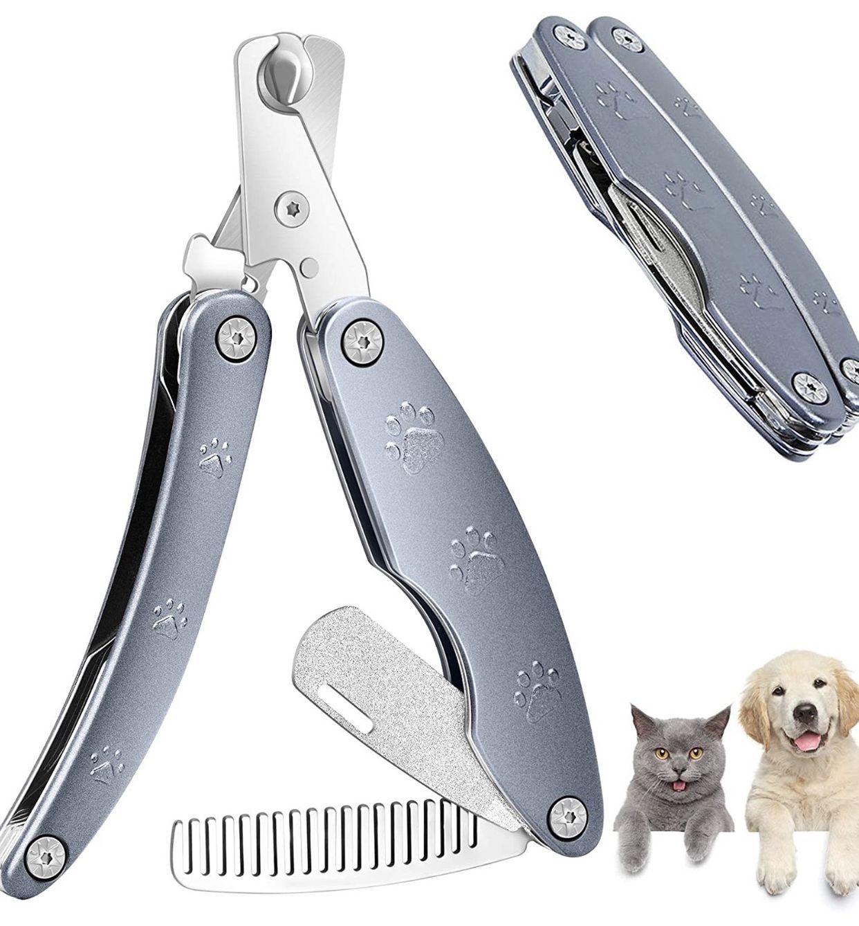 Dog Nail Clippers，cat Nail Clippers with Safety Guard Avoid Over-Cutting Dog Nail Trimmer Free Nail File &Comb 3 in 1 Foldable Dog Nail Clippers Profe
