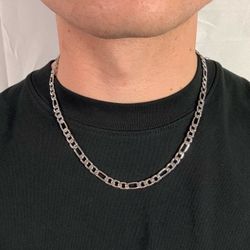 Silver Chain 316L Stainless Steel 6mm Figaro Link Chain In 20”