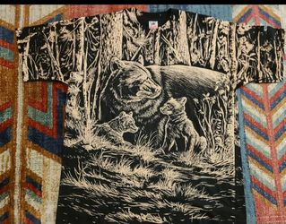 vintage 90's bears animal aop tee single stitch XL USA Aop liquid blue disney nature
