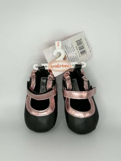 Tendertoes Infant Girls Black and Pink Mary Jane Shoes