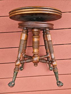 Vintage H. Holtzman & Sons Glass Ball Marble & Claw Foot Adjustable Piano Stool Seat Beautiful Wood Honey Finish