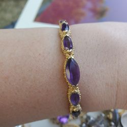 14k Vintage Gold Amethyst Bracelet