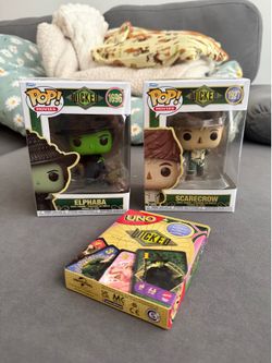 Funko Pop! Wicked Elphaba and Scarecrow Figures with Wicked Uno Card Game