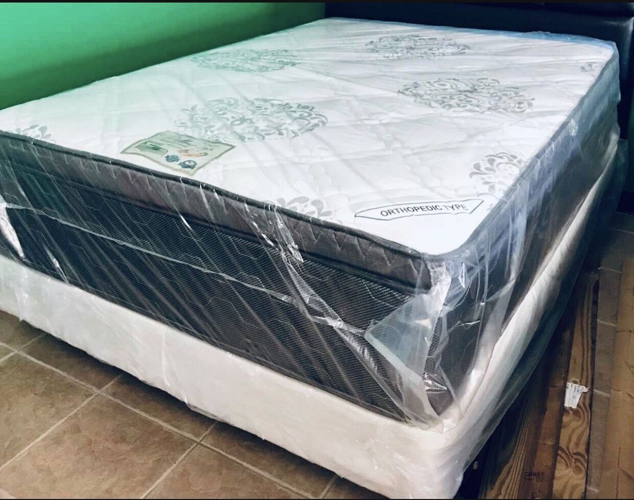 Mattress And Box! Queen Pillow Top Orthopedic Midium 13” Brand New Delivery 🚚 We Finance 