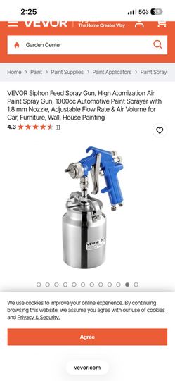 VEVOR Siphon Feed Spray Gun, High Atomization Air Paint Spray Gun, 1000cc Automotive Paint Sprayer with 1.8 mm Nozzle, Adjustable Flow Rate & Air Volu
