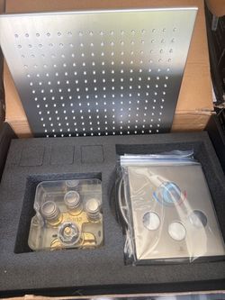 Thermostatic Shower System brushed Nickel, Push Button Diverter， Ceiling Mount 12 Inch Shower Head with 6 Inch Wall Mount Shower Head