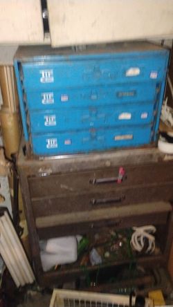 Blue Metal Multi-Drawer Parts Cabinet