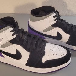 Nike Air Jordan 1 Mid Se Purple Grey Black white Leather Suede Size 10 New 