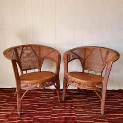 Vintage Mid-Century Rattan Cane Easy Chairs (2)