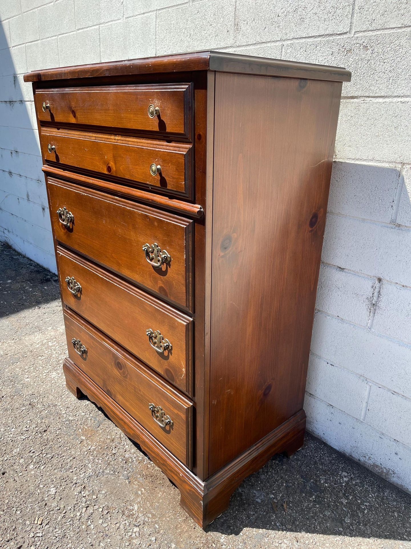 Vintage 60's Bassett Furniture Tall Boy 4-Drawer Chest Dresser