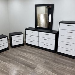 Dresser With Mirror, Chest And Two Nightstands 🌌 Comoda Con Espejo, Gavetero Y Dos Mesitas De Noche 🌌