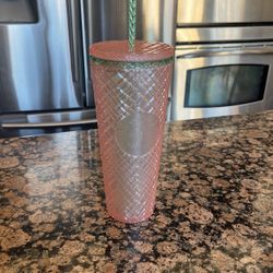 Starbucks 2023 Summer Venti 24oz Pink Pearl Jeweled With Green Accent Tumbler