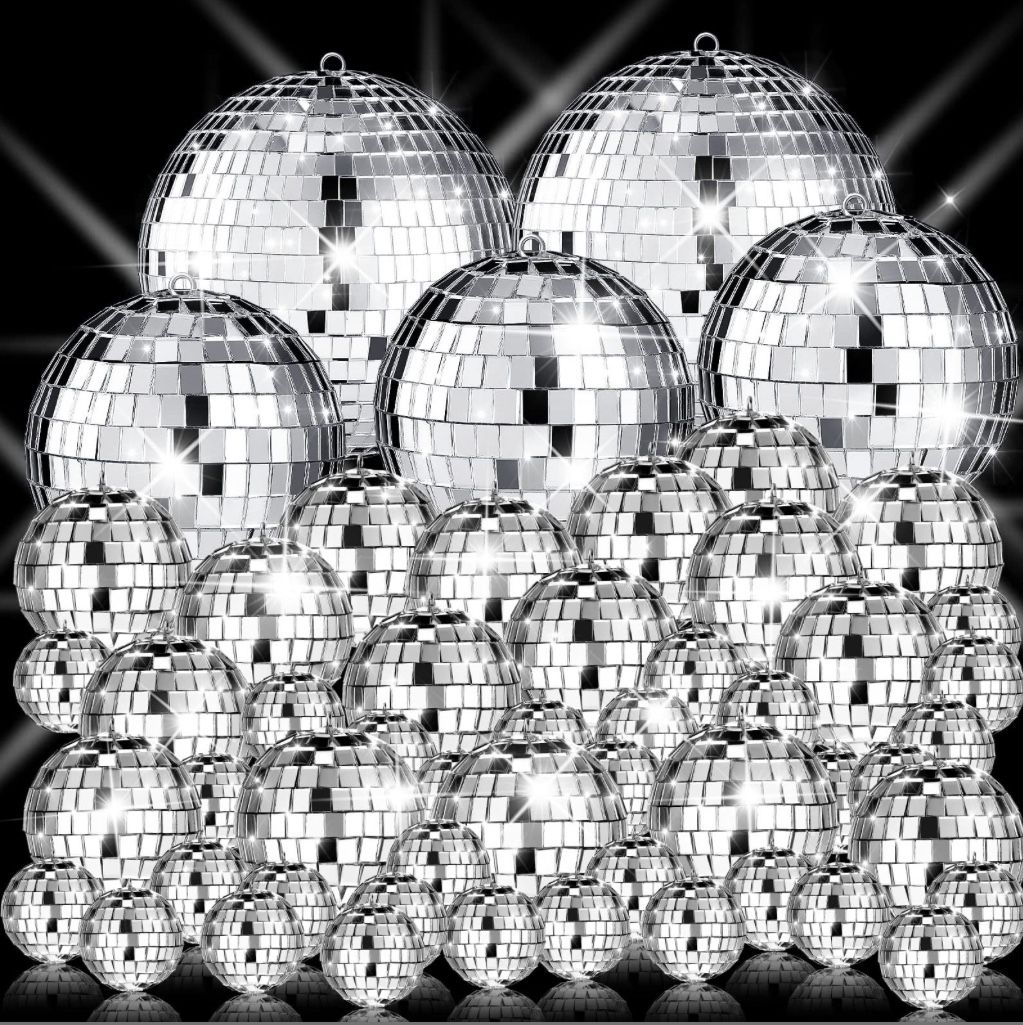 50 Pcs Disco Balls Ornaments Mini Disco Balls Silver Hanging Decorations Reflective Mirror Ball Cake Decoration 70s Disco Party Supplies For Christmas