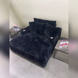 Black jumbo corduroy 2 arm chaise sofa