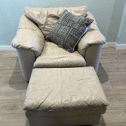 Leather Chair And Ottoman ( Pillow Included)