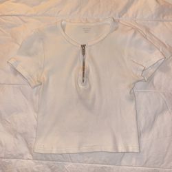 John Galt half zipper white T-shirt size small