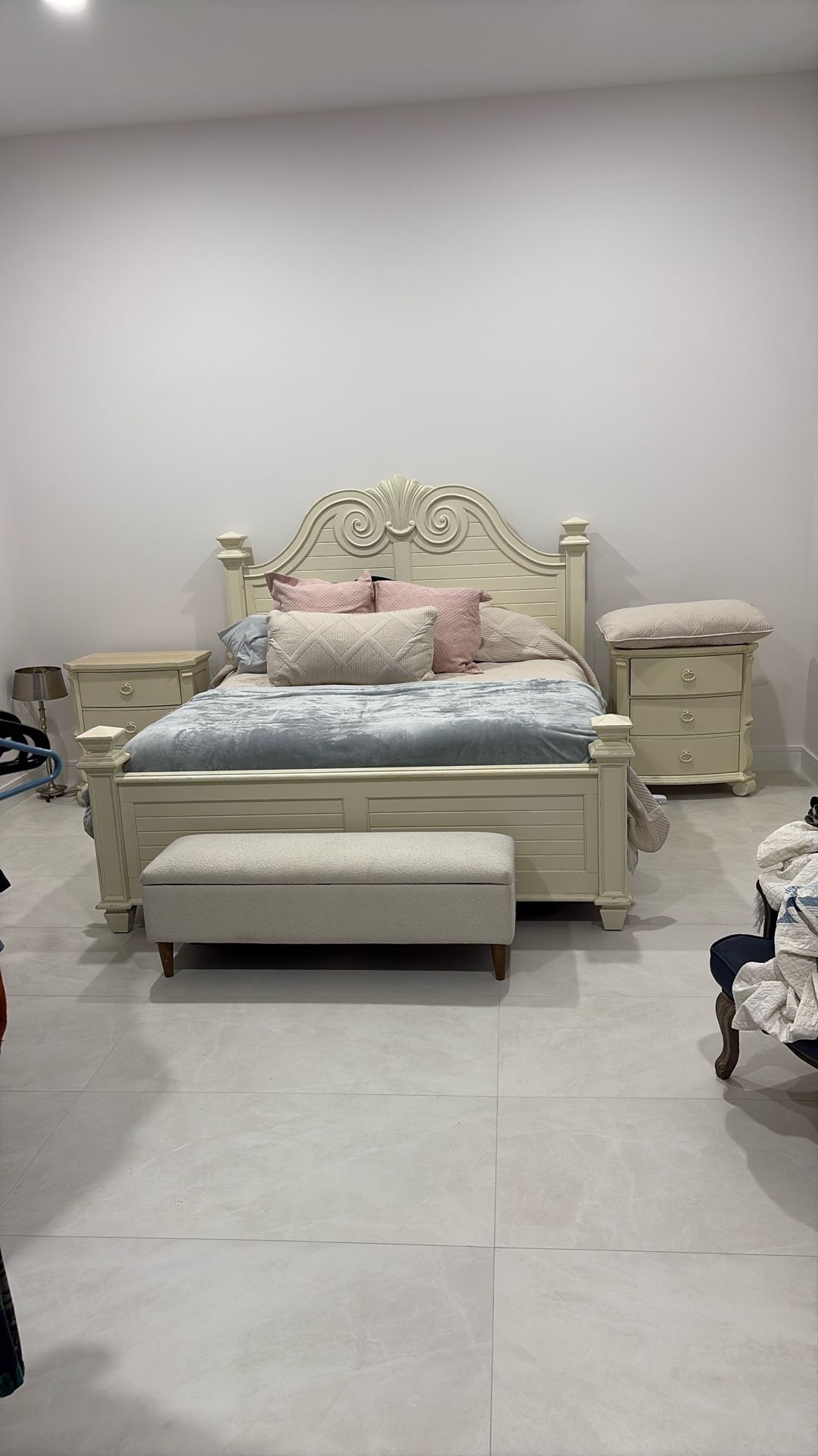 Kind Size Bed Headboard Footboard With 2 End Tables