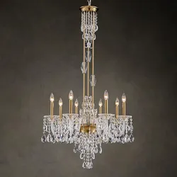 8-Light Crystal Candle Chandelier, Brass Gold Chandelier for Dining Room, Entryway & Living Room, Adjustable Height, E12 Base