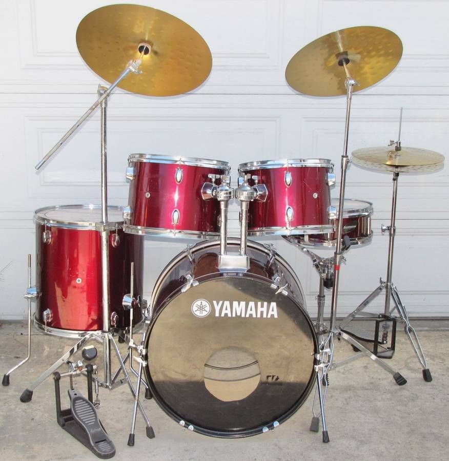 Red Drum Set With Cymbals And Hardware