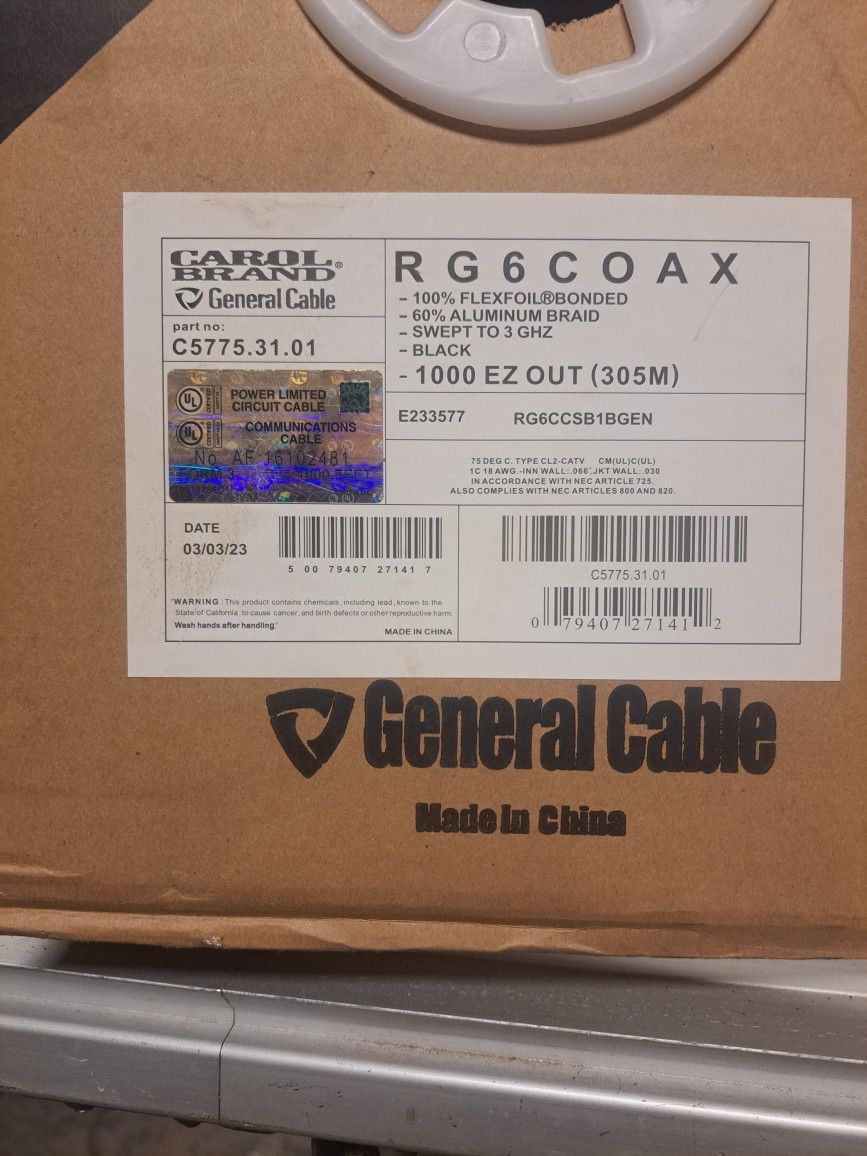 CAROL BRAND General Cable RG6COAX 1000ft Carton (C5775.31.01)