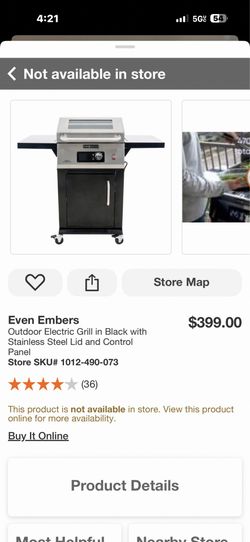 Even Embers Outdoor Electric Grill in Black with Stainless Steel Lid and Control Panel Store SKU#